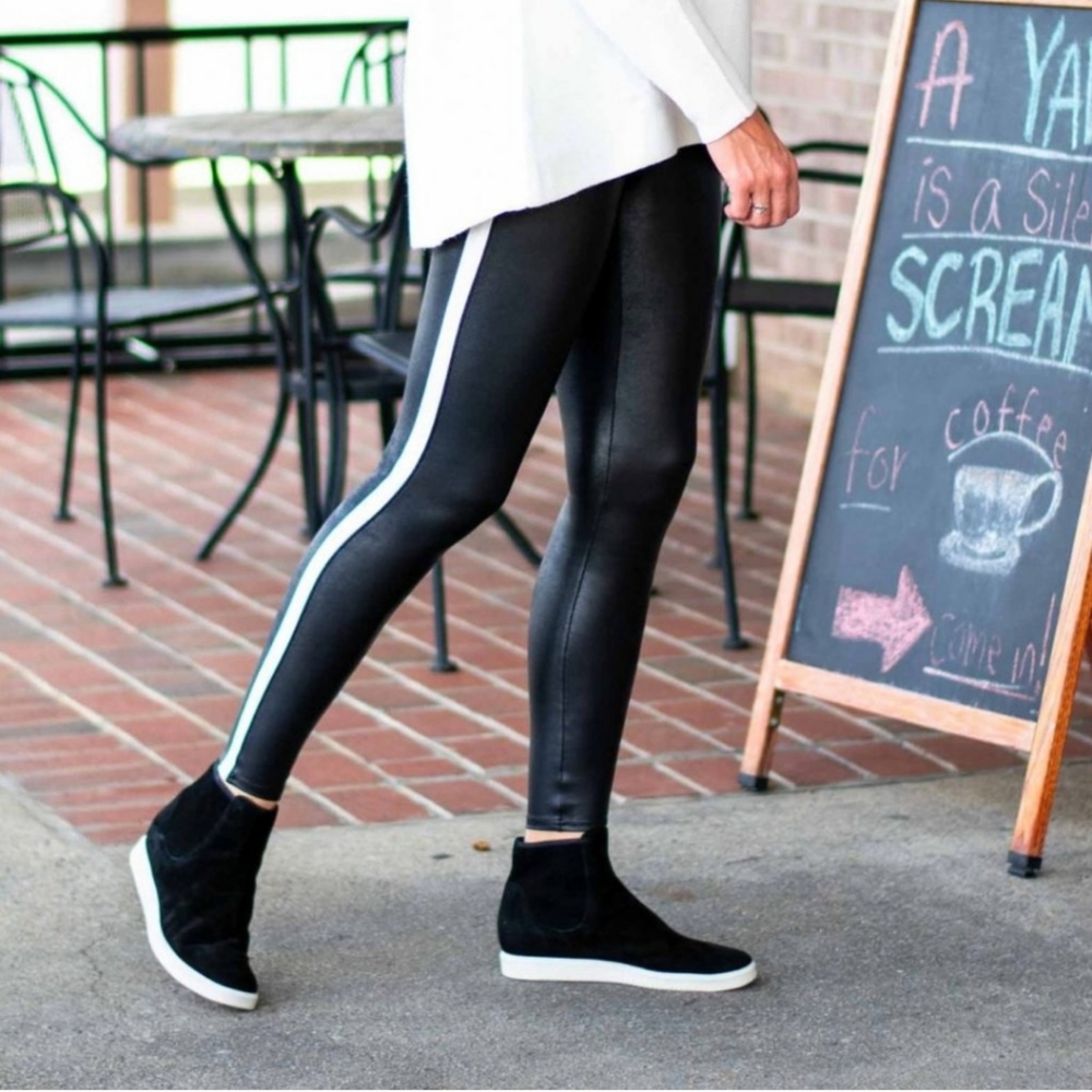 SPANX Faux Leather Side Striped Leggings - NWOT